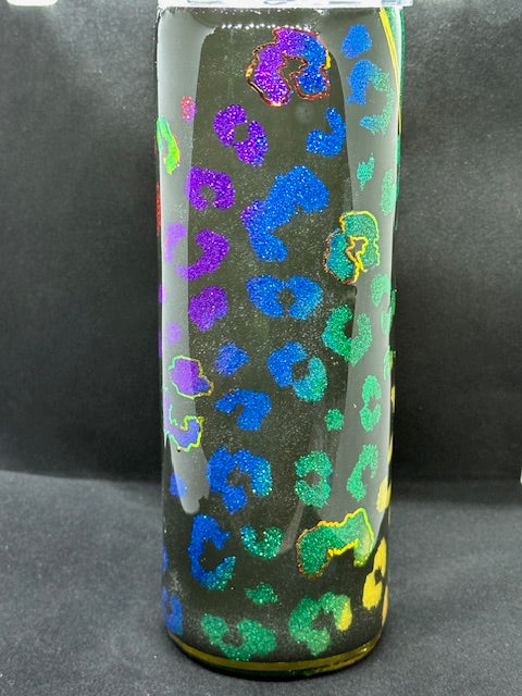20oz. Rainbow Leopard Print Epoxy Tumbler Peekaboo Method *Ready to ship*