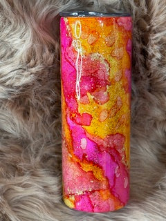 20 oz Skinny Pink & Yellow/Gold Epoxy Tumbler "Rain"