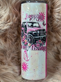 20 oz Skinny Glow in the Dark Jeeping is my Therapy Tumbler