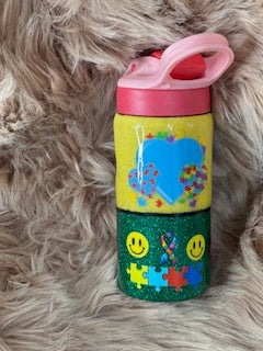 Epoxy Autism Awareness Sippy Cup(Pink Lid)