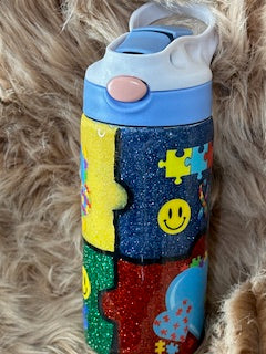 Epoxy Autism Awareness Sippy Cup (Blue Lid)