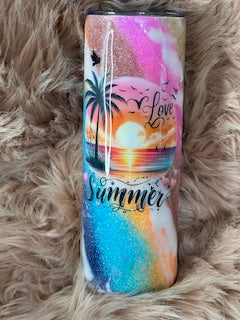 20 oz skinny Summer Epoxy Tumbler, Beach Sunset Design "Beach Babe"