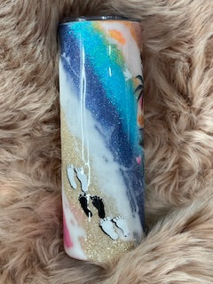 20 oz skinny Summer Epoxy Tumbler, Beach Sunset Design "Beach Babe"