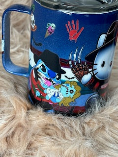 10oz Epoxy Coffee Tumbler Hello K*tty & St*tch Freddy Krueger Design